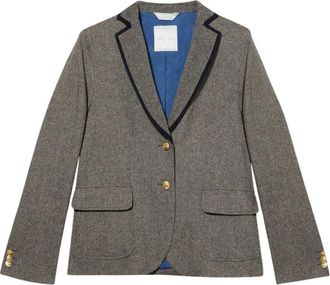 Brooks Brothers Knickerbocker Blazer met gouden knopen - Dames - Jassen - Grijs - Maat: L Zijde