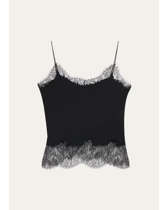 Lafayette 148 New York Cropped Lace-Trim Silk Cami