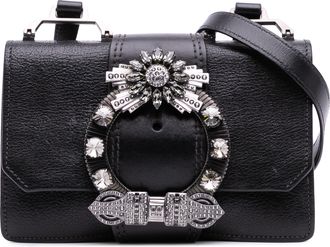 Miu Miu Pre-owned Womens Crystal Buckle Crossbody Bag - Black Leather - One Size