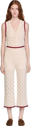 Sandro Crochet-look knit trousers in Ecru at Nordstrom, Size 36