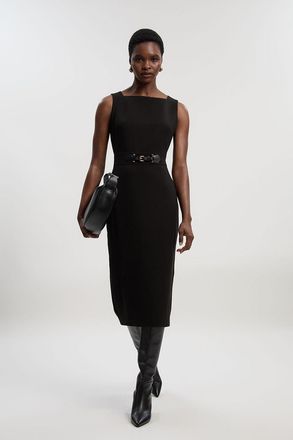 Karen Millen Womens Compact Essential Tab Waist Pencil Midi Dress - Black - Size 10 UK