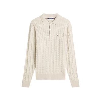Tommy Hilfiger Round-neck Knitwear, male, Beige, Size: XL Cable-knit Polo Shirt