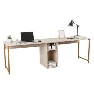 Dmora Dmora - Escritorio Caprioli, Escritorio Multiusos, Mesa De Oficina Para Pc, El Plan De Trabajo, 240x60 H74 Cm, Beige Y Oro
