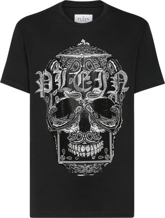 Philipp Plein T-shirt met Ronde Hals Paisley Skull - Heren - T-shirts - Zwart - XL - Katoen - Tops