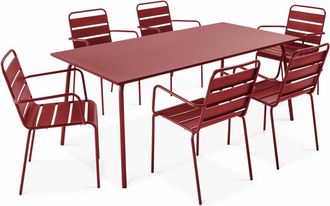 Oviala Mesa de jard&iacute;n y 6 sillas de metal p&uacute;rpura