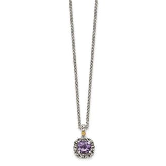 Diamond2Deal Sterling Silver with 14K Accent Cushion Amethyst Pendant Necklace