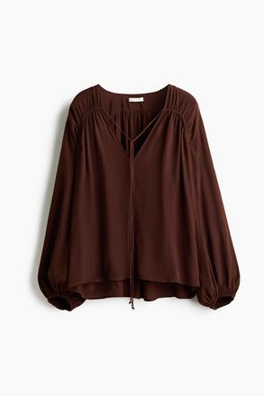 H&M Oversized Viskosebluse - Dunkelbraun