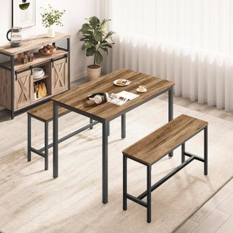 Vasagle 3 Piece Dining Table Set with Benches Industrial Style in Brown