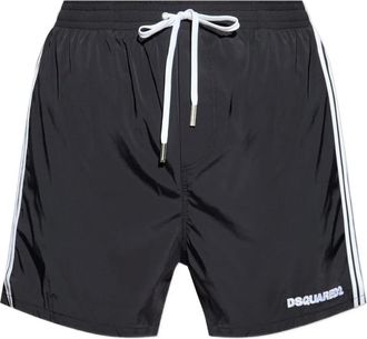 Dsquared2 Costume da bagno con logo ricamato e righe laterali - Nero