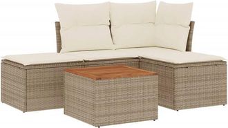 vidaXL Juego De Sof&aacute;s Jard&iacute;n Con Cojines 5 Pzas Rat&aacute;n Sint&eacute;tico Beige Vidaxl