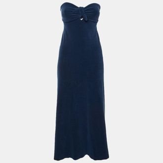 Zimmermann Navy Blue Terry Strapless Front Knot Detail Midi Dress