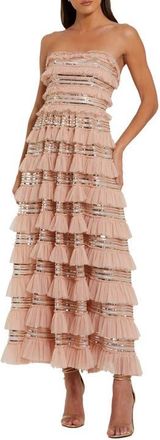 Mac Duggal Strapless Sequin Micro Ruffle Maxi Dress in Porcelain at Nordstrom, Size 12