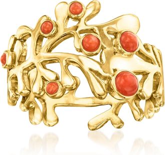 Ross-Simons Red Coral Ring in 18kt Gold Over Sterling
