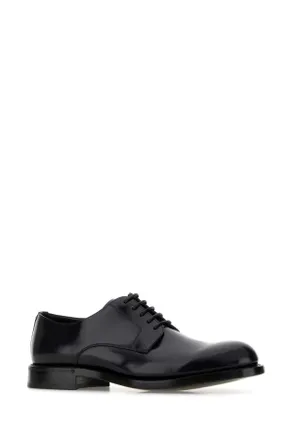 Dolce & Gabbana Mens Black Leather Lace-Up Shoes Blu Vitello Scarpe Stringate