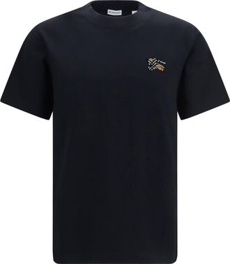 Burberry Mens T-Shirt Embroidered Logo Cotton Black T-Shirts And Polos