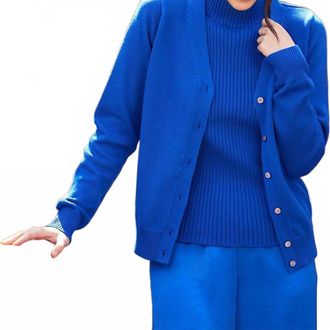 Karen Kane V-Neckline Front Button Placket Cardigan In Sapphire Blue