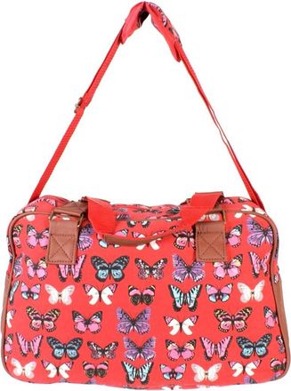 Generic Butterfly patterned ladies women colourful canvas holdall bag Luggage shoulder Bag Travel Bag (RED)