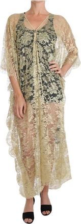 Dolce & Gabbana Lace Maxi Jurk V-hals 3/4 Mouwen - Dames - Maxi kleedjes - Geel - XS - Nylon - Kleedjes