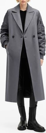 AllSaints Paulah Mixed Media Wool Blend Coat in Eiffel Grey at Nordstrom Rack, Size 2 Us / 6 Uk