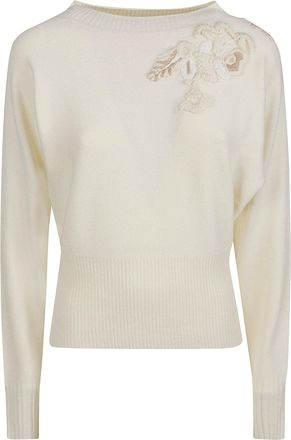 Ermanno Scervino Floral-Embroidered Round Neck Knit Sweater
