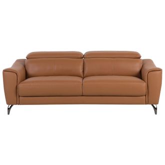 Beliani Sof&aacute; En Piel Marr&oacute;n Dorado Reposacabezas Ajustables Asiento Ancho Estilo Retro Narwik