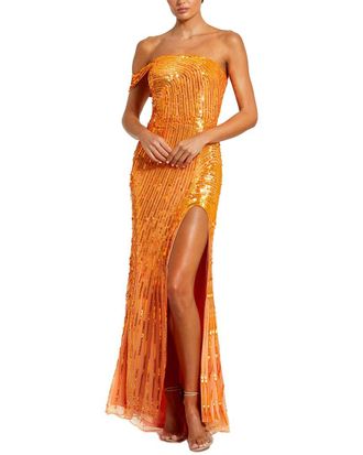 Mac Duggal One Shoulder Mesh Sequin Gown