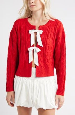 BP. Cable Bow Tie Cardigan in Red Salsa at Nordstrom Rack, Size Xx-Small