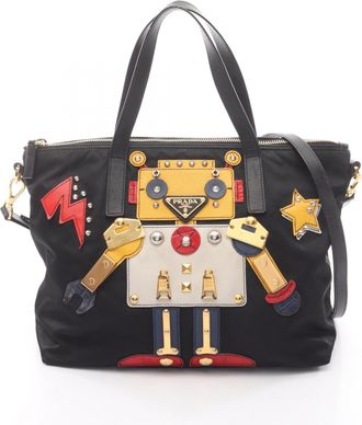 Prada Black Multi-Color Nylon Saffiano Tote Bag (Pre-Owned)