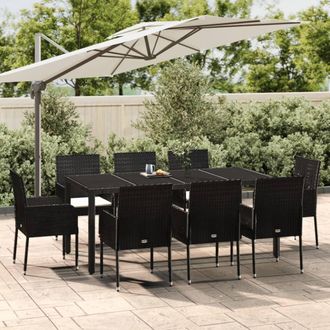 vidaXL Set De Comedor De Jard&iacute;n 9 Pzas Y Cojines Rat&aacute;n Sint&eacute;tico Negro Vidaxl