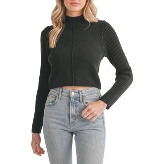 All in Favor Mock Neck Crop Sweater in Black at Nordstrom, Size Medium