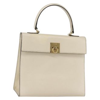 Celine Vintage Logo Top Handle Bag Leather White Leather Handbag (Pre-Owned)