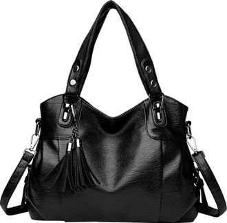 Generic Women PU Leather Large Capacity Tote Bag with Zipper for Work & Outings (Black)