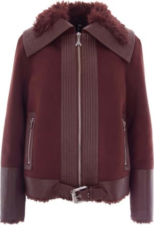 Patrizia Pepe Jassen, Dames, Bruin, XS, Polyester, Bikerjack met pluizige details