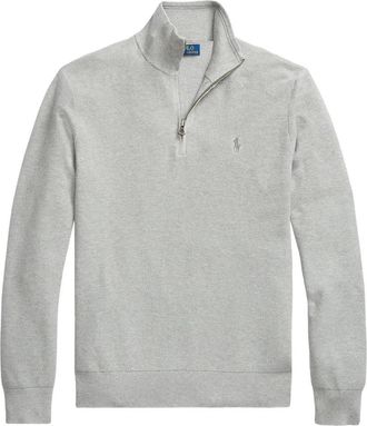 Polo Ralph Lauren Luxe Jersey Pullover met Kwart-Ritssluiting - Heren - Coltruien - Grijs - 2XL - Katoen - Truien & Vesten