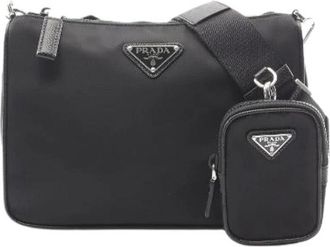 Prada Pre-owned Re-Nylon Nylon Saffiano Leather Shoulder Bag - Dames - Vintage Schoudertas - Zwart - ONE Size - Nylon - Vintage