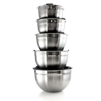 MegaChef 5 Piece Multipurpose Stackable Mixing Bowl Set with Lids in Silver at Nordstrom
