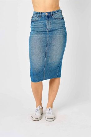 Judy Blue High Waist Stretchy Midi Skirt In Denim