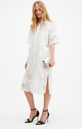 AllSaints Womens Cotton Meria Broderie Midi Dress, Size: UK 6/US 2