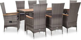 vidaXL Set De Comedor De Jard&iacute;n 9 Pzas Y Cojines Rat&aacute;n Sint&eacute;tico Gris Vidaxl