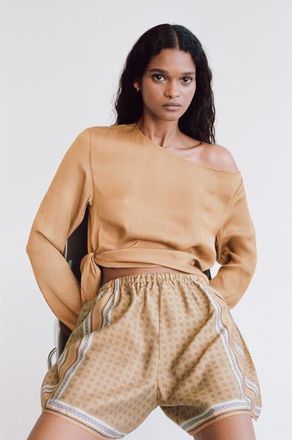 H&M One-shoulder Tie-detail Top in Dark Beige at Nordstrom, Size Xx-Small