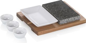 OEM Juego De Servir De Piedra, Granito/cer&aacute;mica/madera De Acacia, 29 X 23 X 4,5 Cm / Kela