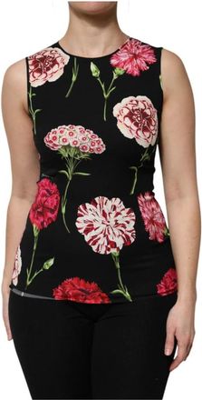 Dolce & Gabbana Zwarte Bloemen Mouwloze Top - Dames - Tops zonder mouwen - Veelkleurig - 2XS - Tops
