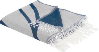 Beliani Beliani - Manta De Acr&iacute;lico Poli&eacute;ster Azul Blanco Crema 130 X 170 Cm Abstracto Bolas Haprek