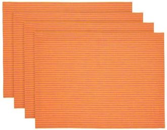 Solino Home Linen Placemats Set of 4, 14 x 19 Inch for Dining Table, Holiday and Everyday Table Decor - Narrow Stripe in Pink And Orange at