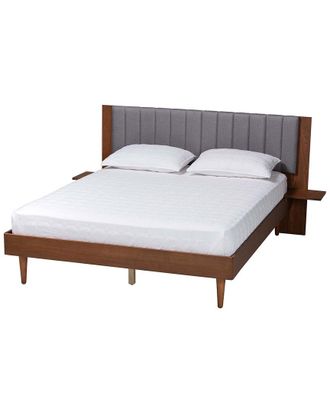 Baxton Studio Kalista Transitional Modern Fabric & Wood Queen Size Bed With Built-In Side Tables