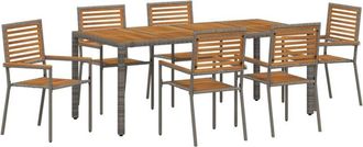 vidaXL Vidaxl - Garden Dining Set 7 pcs Grey 190 x 90 x 75 cm Poly Rattan