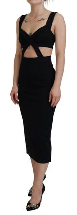 Dolce & Gabbana Womens Black Viscose Bodycon Sheath Midi Dress