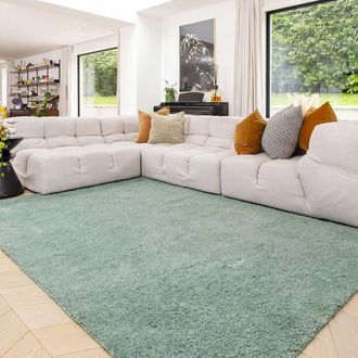 Kukoon Blue Washable Machine Wash Shaggy Rug in Duck Egg Blue | Size: 200 cm x 290 cm