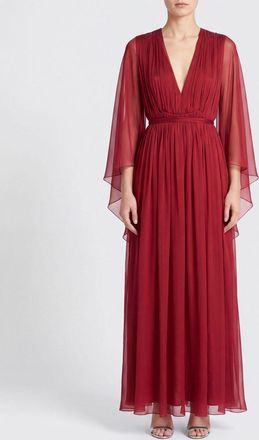Alberta Ferretti Abito lungo da sera in seta con maniche lunghe e scollo a V