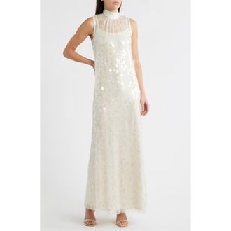 Julia Jordan Sequin Embellished Sleeveless Evening Dress in Ivory at Nordstrom, Size 14